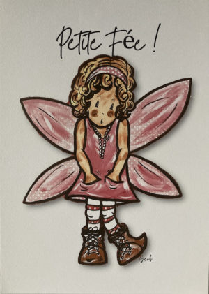 AFFICHE ENFANT FILLE PETITE FÉE ROSE À POIS AVEC SES AILES