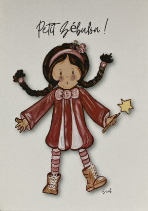 AFFICHE ENFANT FILLE PETIT ZÉBULON BRUNE AVEC DES TRESSES ET SA BAGUETTE MAGIQUE