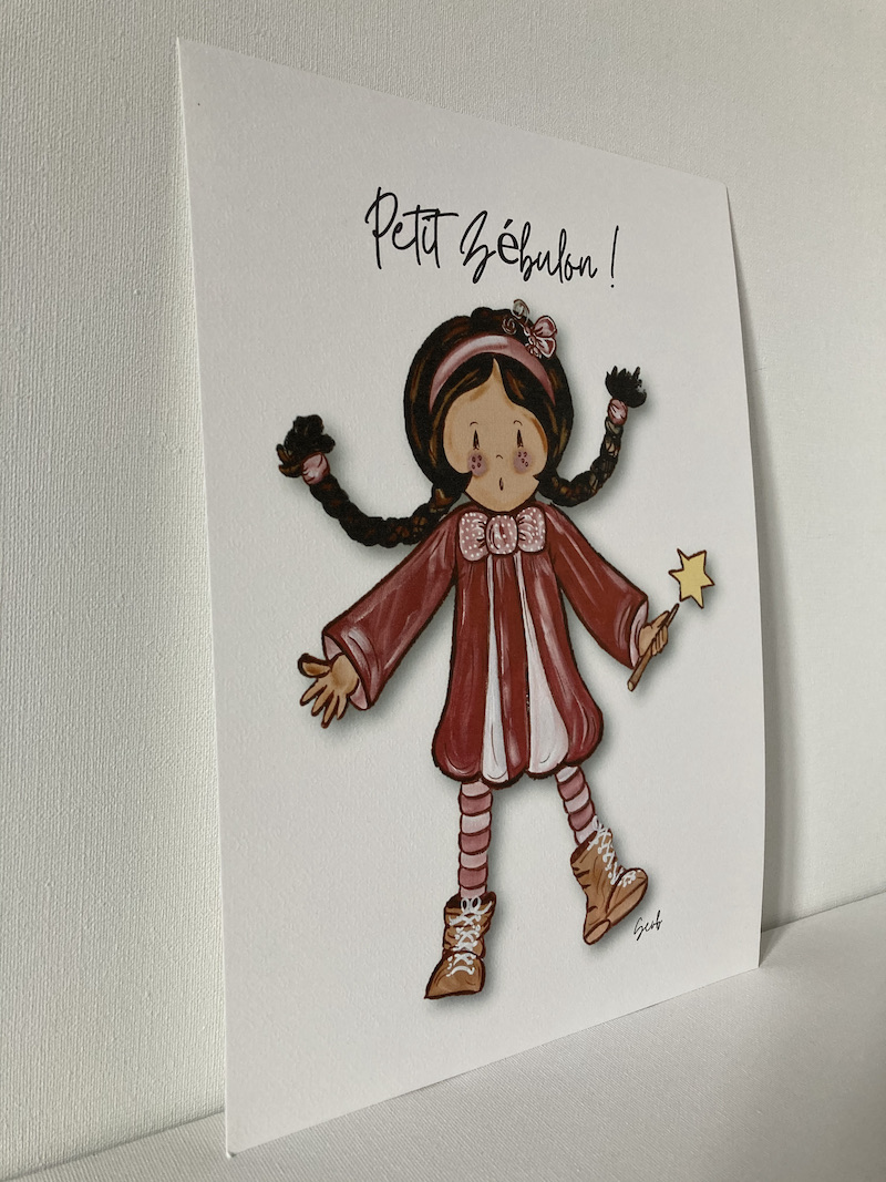 AFFICHE ENFANT FILLE PETIT ZÉBULON BRUNE AVEC DES TRESSES ET SA BAGUETTE MAGIQUE – Image 2