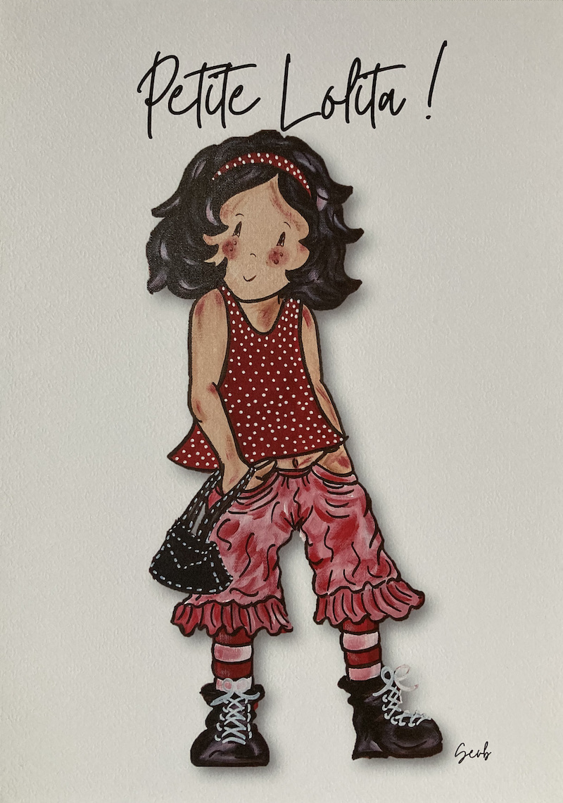AFFICHE ENFANT FILLE PETITE LOLITA ROUGE BRUNE À POIS