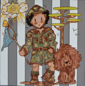 Tableau déco chambre d'enfant GARÇON ORIGINALE Grand Format PETITE JUNGLE ET EXPLORATEUR