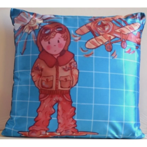COUSSIN ENFANT EN SÉRIES LIMITÉES D'APRÈS SEVB PETIT AVIATEUR TURQUOISE, ARRIÈRE ARGENT