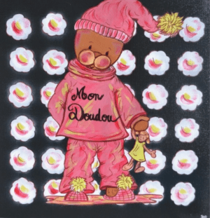 Tableau déco chambre d'enfant Fille ORIGINALE Grand Format PETIT OURS FOND NUAGES MON DOUDOU