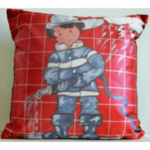 COUSSIN ENFANT EN SÉRIES LIMITÉES D'APRÈS SEVB PETIT POMPIER ROUGE, ARRIÈRE ARGENT