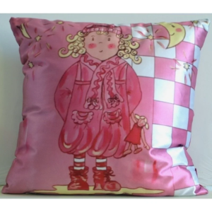 COUSSIN ENFANT EN SÉRIES LIMITÉES D'APRÈS SEVB PETITE FILLETTE ROSE DAMIER, ARRIÈRE ARGENT