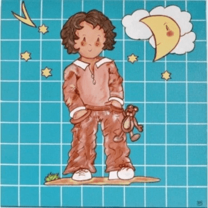 Tableau déco chambre d'enfant GARÇON ORIGINALE Grand Format MON PETIT PRINCE FOND QUADRILLÉ TURQUOISE